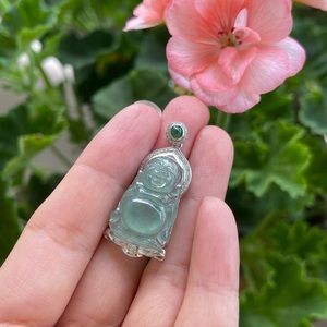 18K Jade Buddha Diamond Pendant Necklace For Women